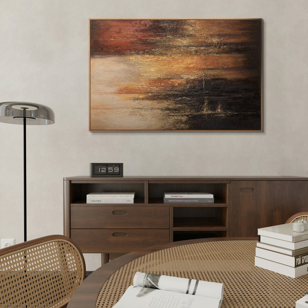 Abstraktes Leinwandbild in Schwarz, Braun und Gold mit Struktur