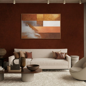 Abstraktes Leinwandbild im Rahmen „Harmonie der Formen“ in warmen Tönen