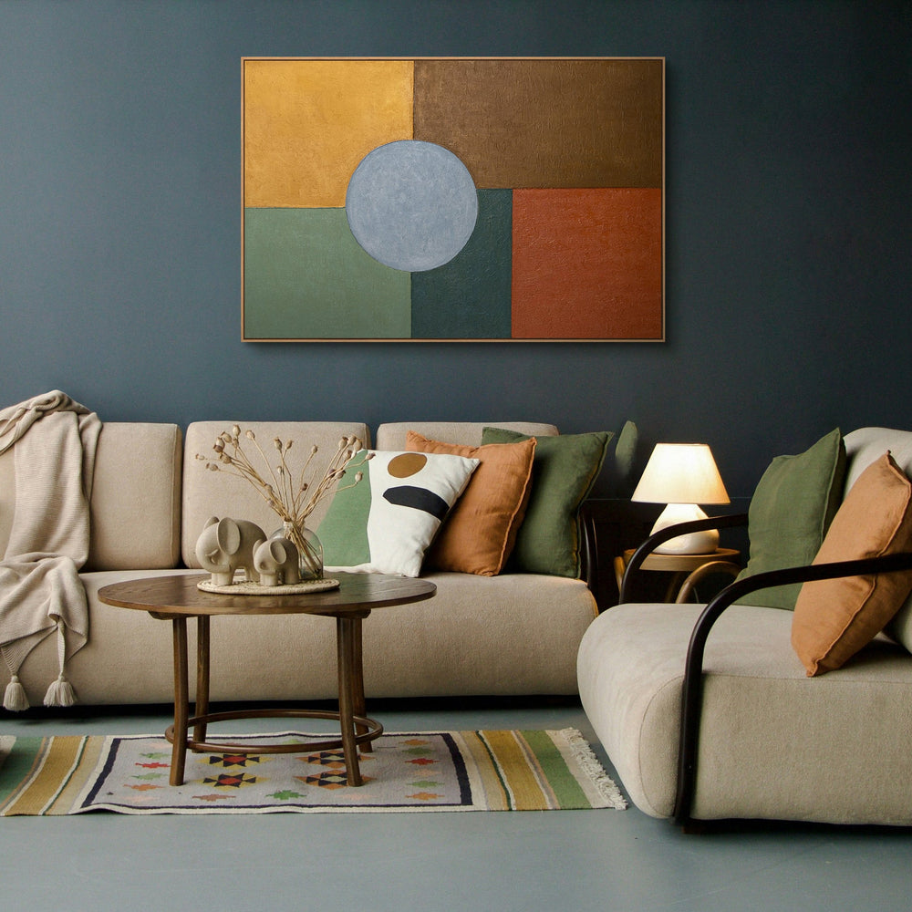 Abstraktes Wandbild als stilvoller Akzent in einem modernen Wohnraum