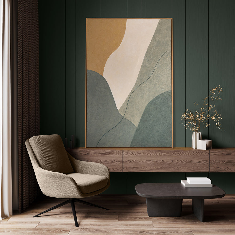 Abstract acrylic painting with frame "Eternal Line" – Modern wall decoration in natural colors