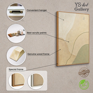 Abstraktes Acrylbild mit Rahmen „Sandweg“ – Moderne Wandkunst in Beige und Grün