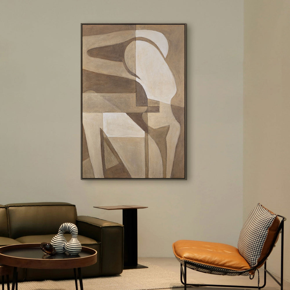 Leinwandbild mit Rahmen „Abstrakte Zärtlichkeit“ – Strukturierte Acrylmalerei mit Figur