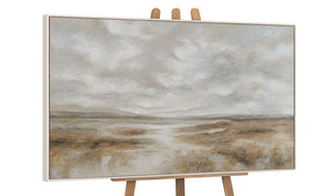 Leinwandbild mit Rahmen „Atem der Steppe“ – Handgemalte Landschaft in Naturtönen