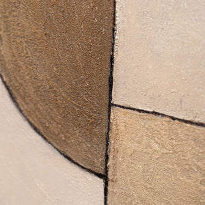 Runde Acrylbild „Ornamente der Zeit“ – Abstrakte Strukturkunst in Erdtönen