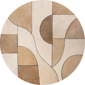 Runde Acrylbild „Ornamente der Zeit“ – Abstrakte Strukturkunst in Erdtönen