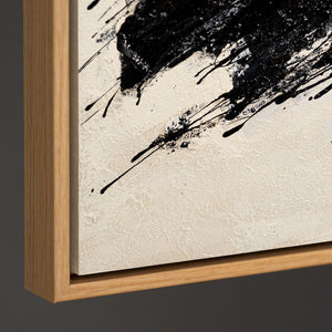 Leinwandbild mit Rahmen „Kraft des Pinselstrichs“ – Handgemalte abstrakte Kunst in Schwarz-Beige