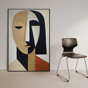 Moderne abstrakte Wandkunst in einem minimalistischen Wohnzimmer