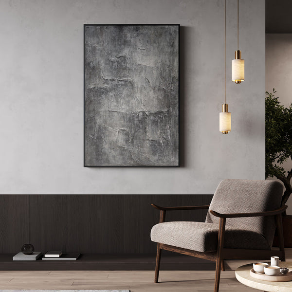 Leinwandbild mit Rahmen „Erinnerung des Steins“ – Strukturierte Acrylmalerei in Betonoptik