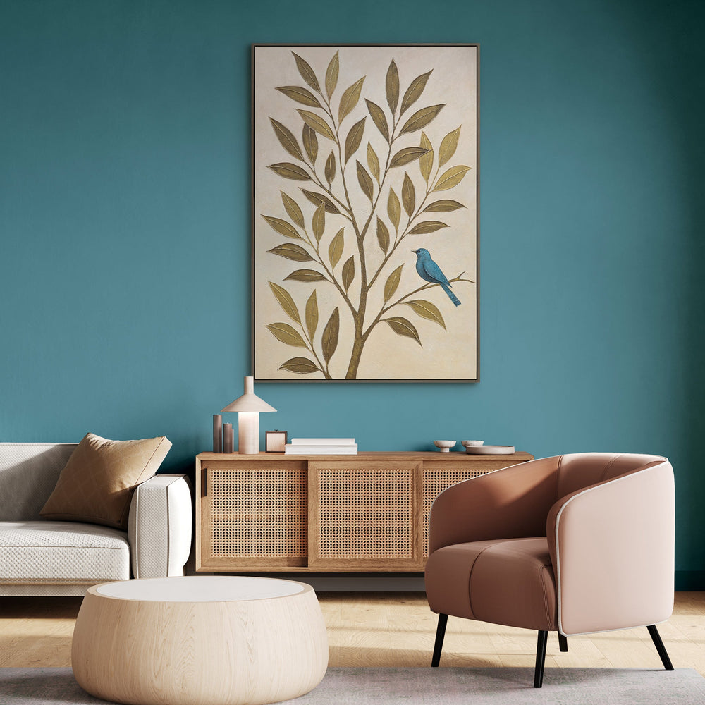 Modern wall decoration “Whisper of the Leaves” – nature painting on canvas with frame