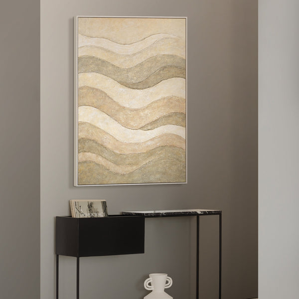 Abstract Wall Art with Texture in Beige, Green & Gold – Modern Acrylic Painting on Canvas