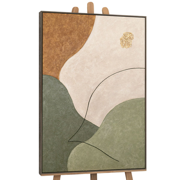 Abstract Wall Art with Texture in Beige, Green & Gold – Modern Acrylic Painting on Canvas