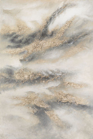 Hand-Painted Acrylic Painting in Gray & Gold – Abstract Wall Decor "Cloud Melody"