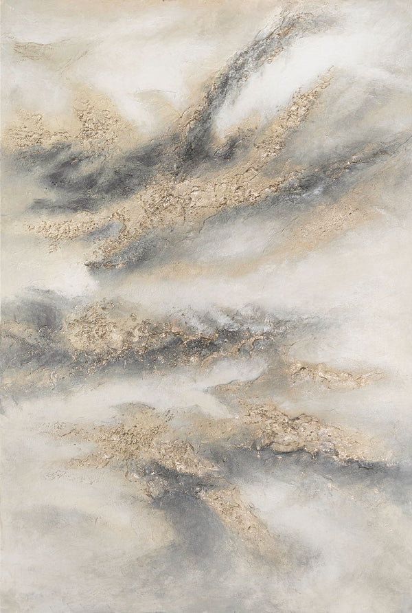 Hand-Painted Acrylic Painting in Gray & Gold – Abstract Wall Decor "Cloud Melody"