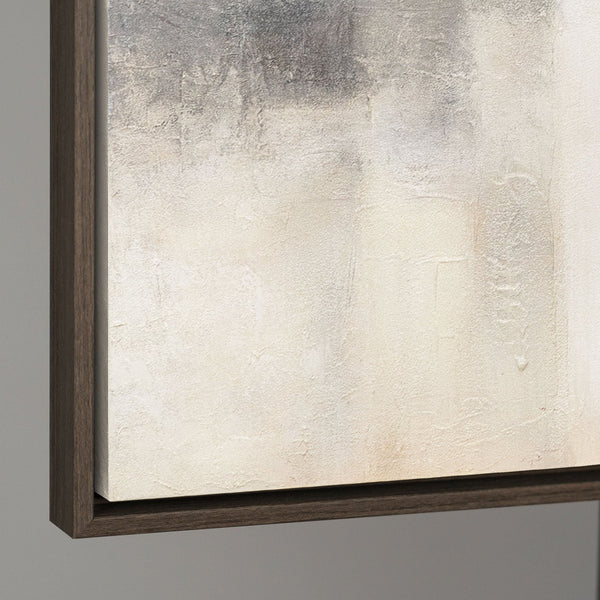 Abstraktes Gemälde Beige Grau mit Rahmen – Moderne Wandkunst „Geisterhaftes Licht“