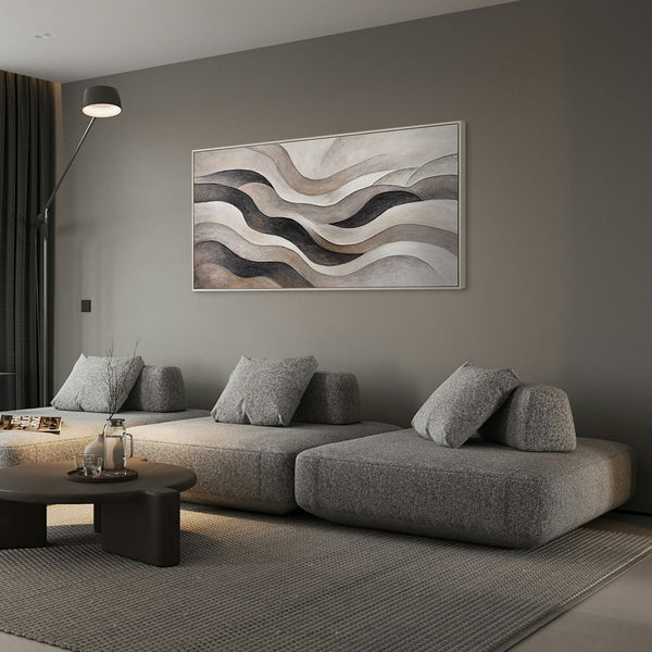 Abstract Canvas Painting in Beige and Gray – Textured Acrylic Painting "Sand Waves"