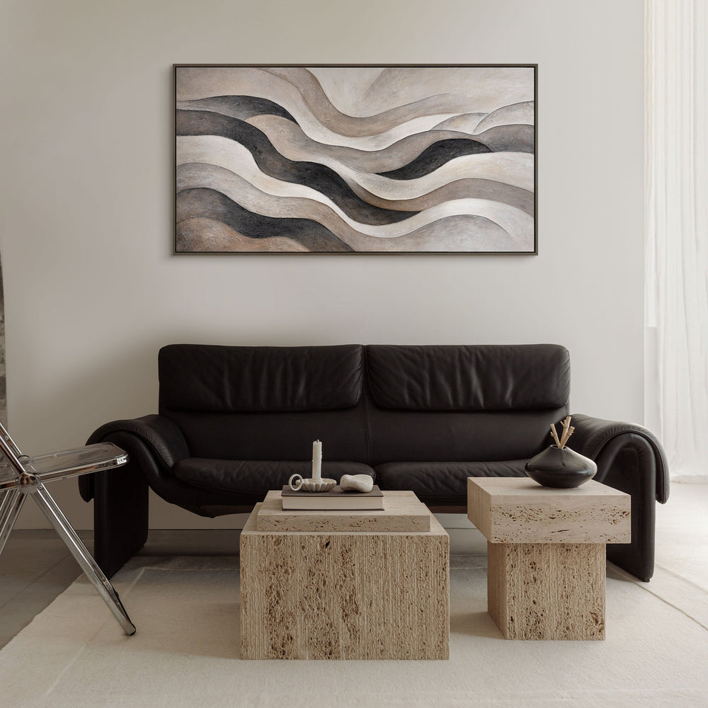 Abstract Canvas Painting in Beige and Gray – Textured Acrylic Painting "Sand Waves"