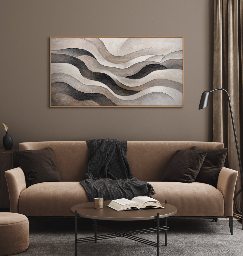 Abstract Canvas Painting in Beige and Gray – Textured Acrylic Painting "Sand Waves"