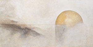 Hand-Painted Textured Painting "Horizon Line" – Wall Decor in Beige & Gold