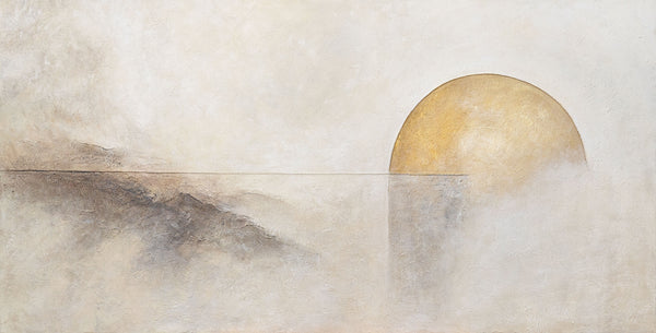 Hand-Painted Textured Painting "Horizon Line" – Wall Decor in Beige & Gold