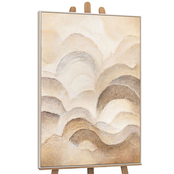 Handgemalte Wanddeko auf Leinwand – Abstrakte Gemälde in Beige und Braun „Horizontschichten“