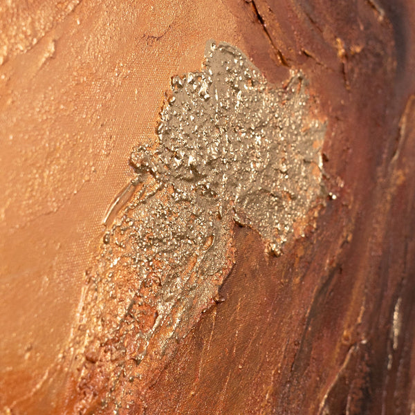Abstraktes Leinwandbild mit goldfarbenem Akzent und strukturierter Oberfläche