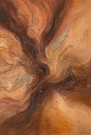 Handgemaltes Leinwandbild mit Rahmen „Amber Streams“ – Moderne Wandkunst mit Struktur