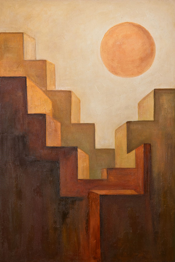 Hand-Painted Canvas Painting "Ascension" – Abstract Art with Texture and Sun