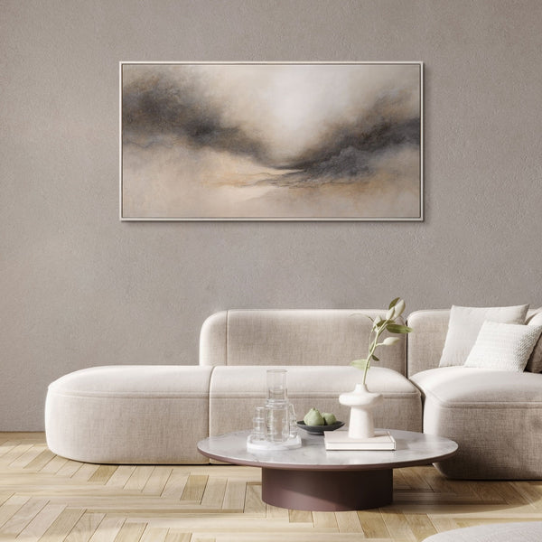Abstract Acrylic Painting "Foggy Morning" – Elegant Canvas Art in Beige & Gray