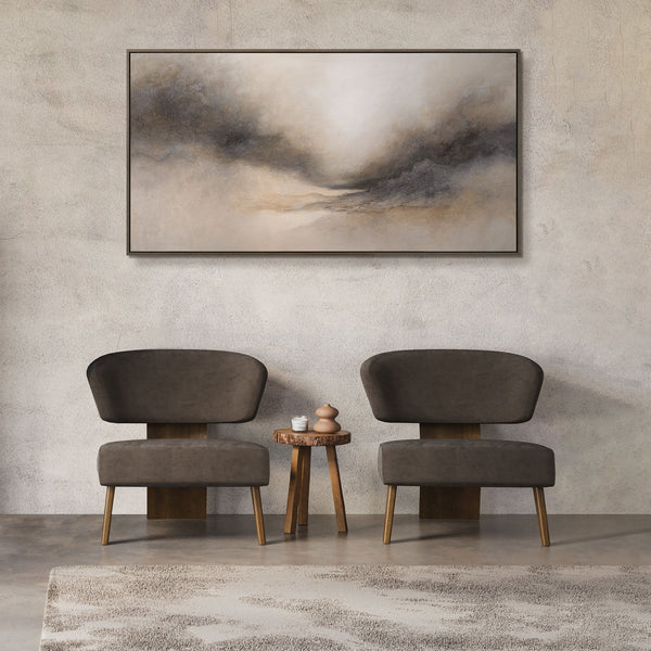 Abstract Acrylic Painting "Foggy Morning" – Elegant Canvas Art in Beige & Gray