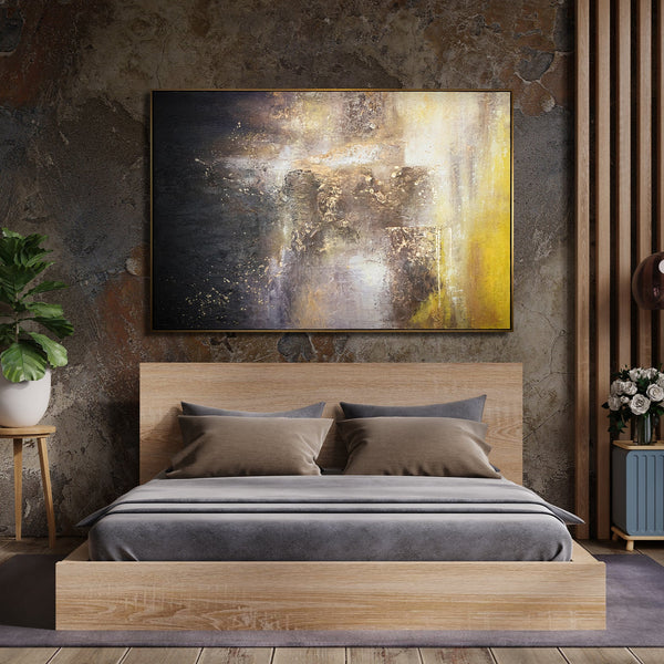 Abstract Painting "The Universe" – Modern Canvas Artwork with Gold and Dark Accents