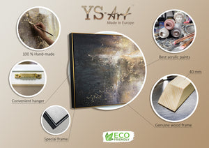 Abstract Painting "The Universe" – Modern Canvas Artwork with Gold and Dark Accents