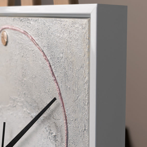 Unique Hand-Painted Wall Clock – White Relief, Pink Path & Two Figures, 35×35 cm