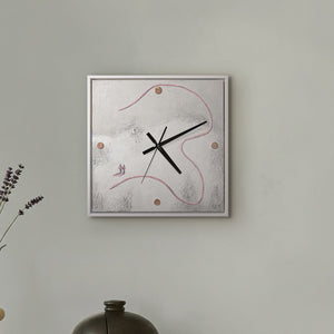 Unique Hand-Painted Wall Clock – White Relief, Pink Path & Two Figures, 35×35 cm