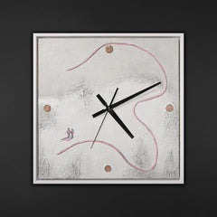 Unique Hand-Painted Wall Clock – White Relief, Pink Path & Two Figures, 35×35 cm