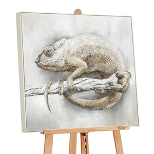 Handmade Chameleon Painting on Canvas 'Chameleon from Madagascar' – Realistic Wall Art for Modern Spaces
