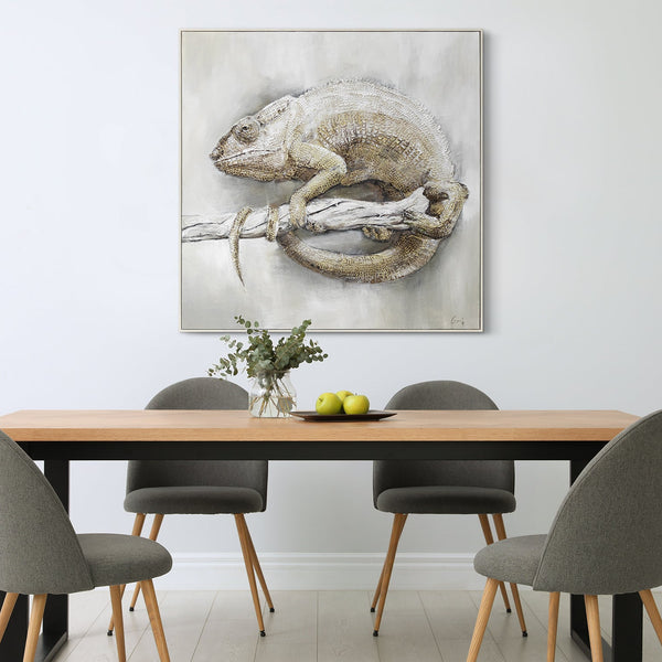 Handmade Chameleon Painting on Canvas 'Chameleon from Madagascar' – Realistic Wall Art for Modern Spaces