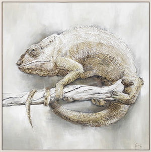Handmade Chameleon Painting on Canvas 'Chameleon from Madagascar' – Realistic Wall Art for Modern Spaces
