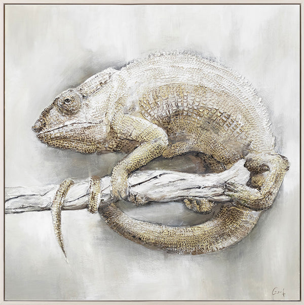 Handmade Chameleon Painting on Canvas 'Chameleon from Madagascar' – Realistic Wall Art for Modern Spaces