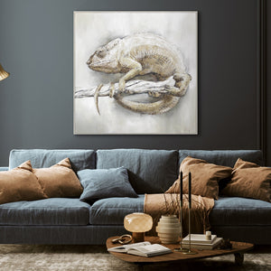 Handmade Chameleon Painting on Canvas 'Chameleon from Madagascar' – Realistic Wall Art for Modern Spaces