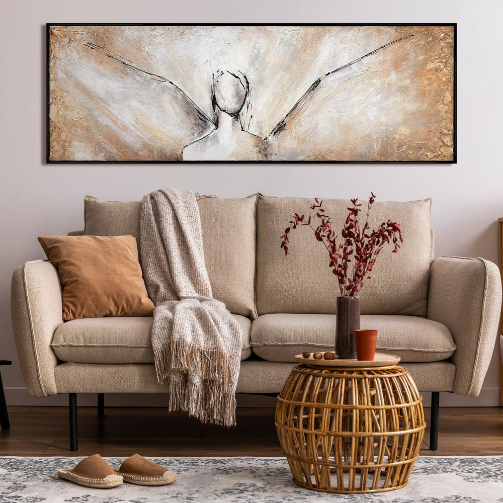 Handmade Abstract Angel Painting on Canvas with Frame 'Beauty' – Elegant Wall Art for Modern Spaces