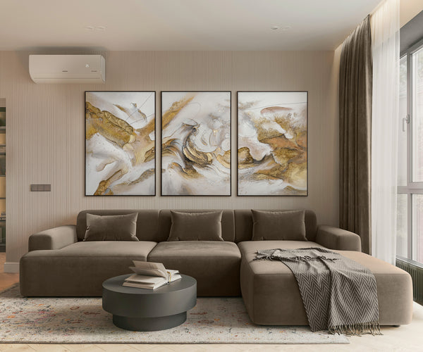 Extra Large Textured Wall Art Black Framed Canvas – Ivory Drift