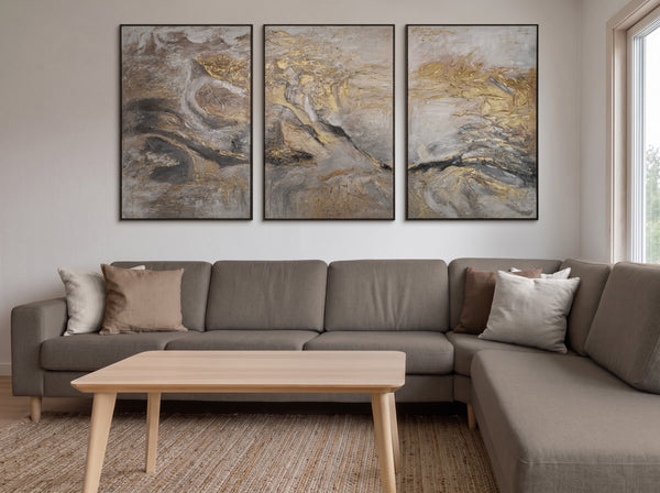 Large Textured Wall Art Gold Framed Canvas – Golden Terrain
