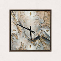 Unique Hand-Painted Wall Clock – Gold Sun Half Circle, Warm Grey & Beige, 35×35 cm