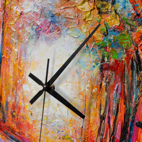 Unique Hand-Painted Wall Clock – Terracotta & Beige Geometric Abstract, Black Frame, 35×35 cm