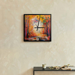 Unique Hand-Painted Wall Clock – Terracotta & Beige Geometric Abstract, Black Frame, 35×35 cm