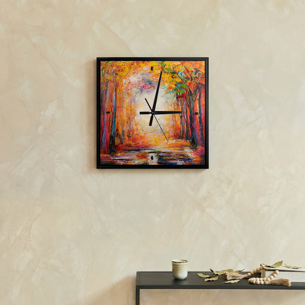 Unique Hand-Painted Wall Clock – Terracotta & Beige Geometric Abstract, Black Frame, 35×35 cm