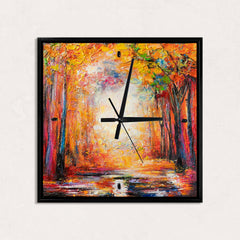 Unique Hand-Painted Wall Clock – Terracotta & Beige Geometric Abstract, Black Frame, 35×35 cm