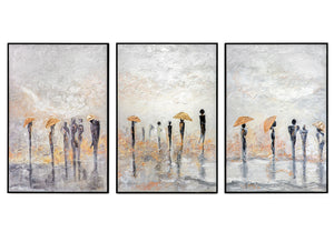 „Sommerregen“ – Handgemalte Triptychon Bilder mit elegantem schwarzem Rahmen
