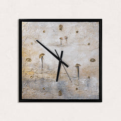 Unique Hand-Painted Wall Clock – White & Gold Sculptural Relief, Black Frame, 35×35 cm