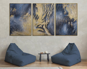 Modern Wall Art Framed Textured Canvas – Midnight Flow
